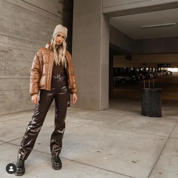 Windsor Brown Faux Leather Puffer Jacket Women’s Size L | NWT - Picture 2 of 5